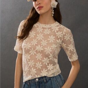Anthropologie Porridge Sheer Daisy Top